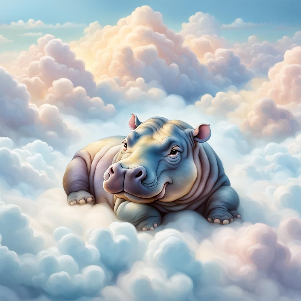 Dreamy Baby Hippo Made of Soft Golden Clouds