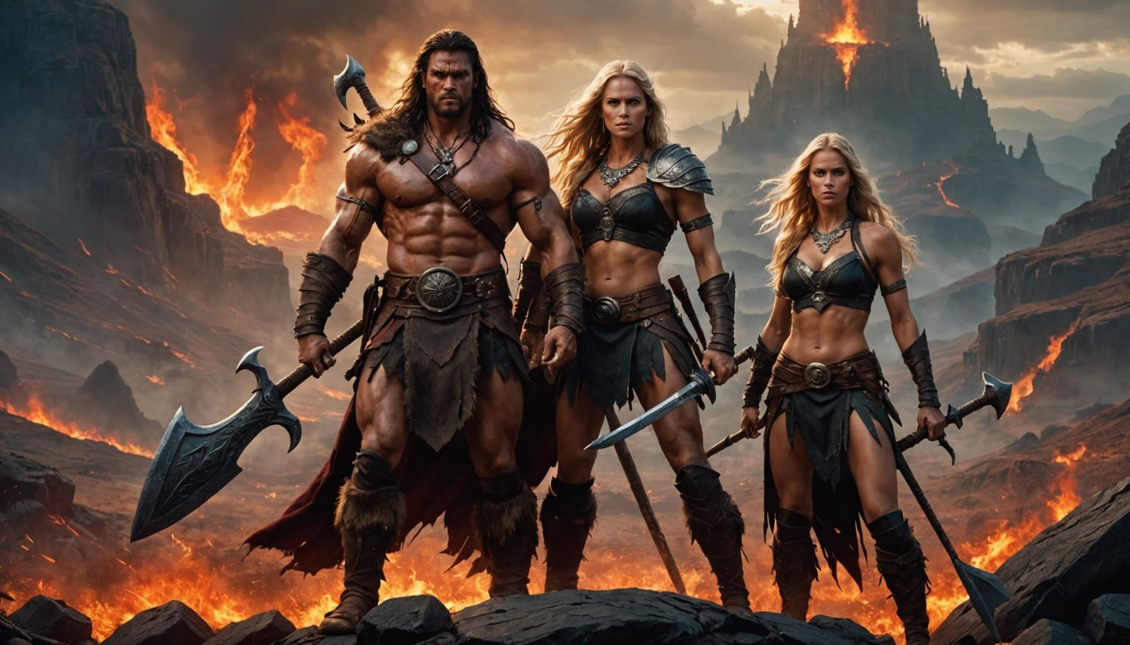 Barbarian Warrior in Fiery Landscape