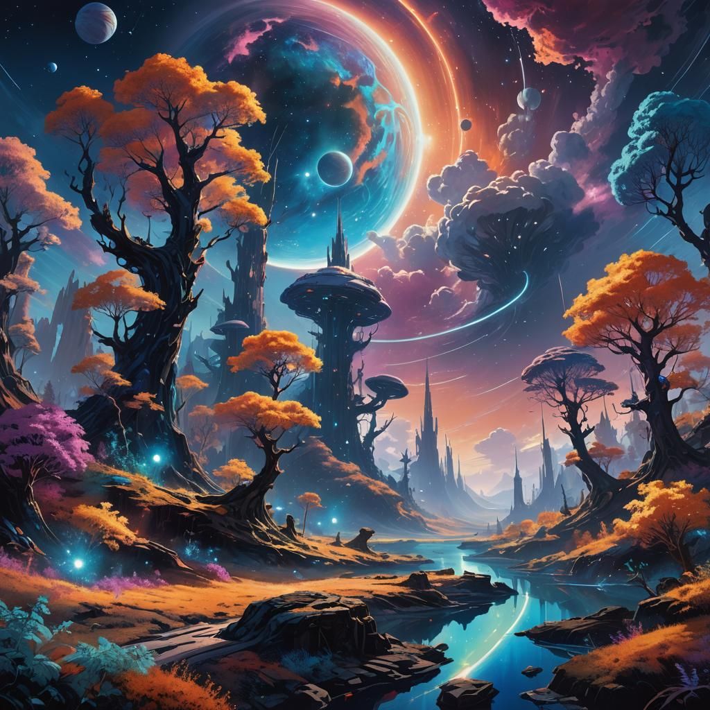 Iridescent Forest Drifting in Cosmic Space