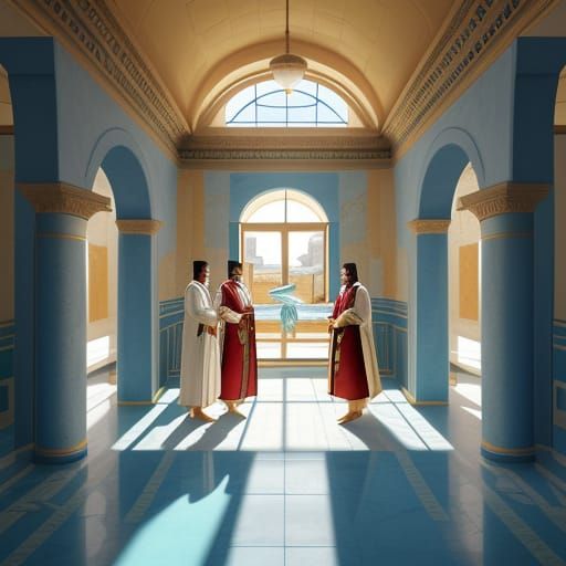 Minoan Nobles in Dolphin Room, Photorealistic Style