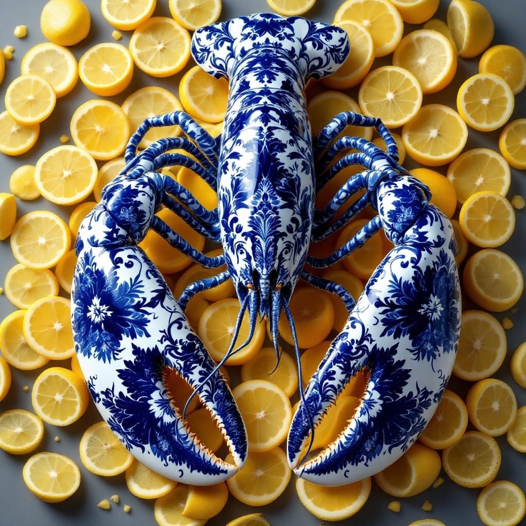 Delftware Lobster on Lemons: Ceramic Art