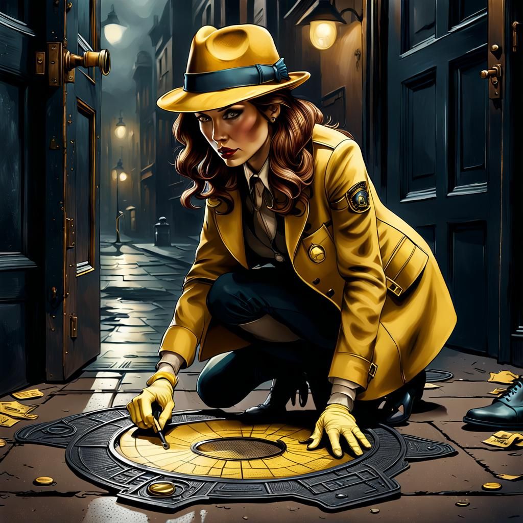 Girl Detective Investigates Crime Scene in Noir Style