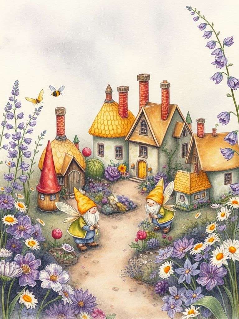 Enchanted Garden Village with Bumblebee Gnomes