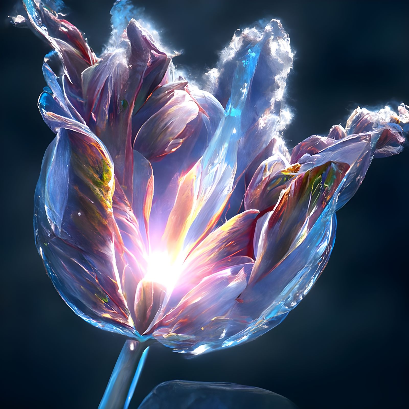 Enchanted Neon Crystal Tulip Portal with Fireflies