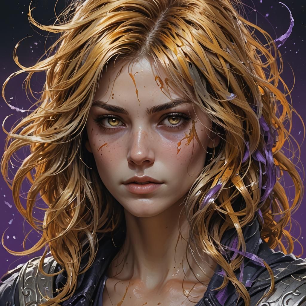 Hyperrealistic Portrait with Contrasting Hair Colors