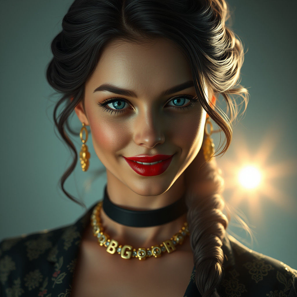 Stunning Spanish Woman with Blue Eyes in Dreamlike Setting