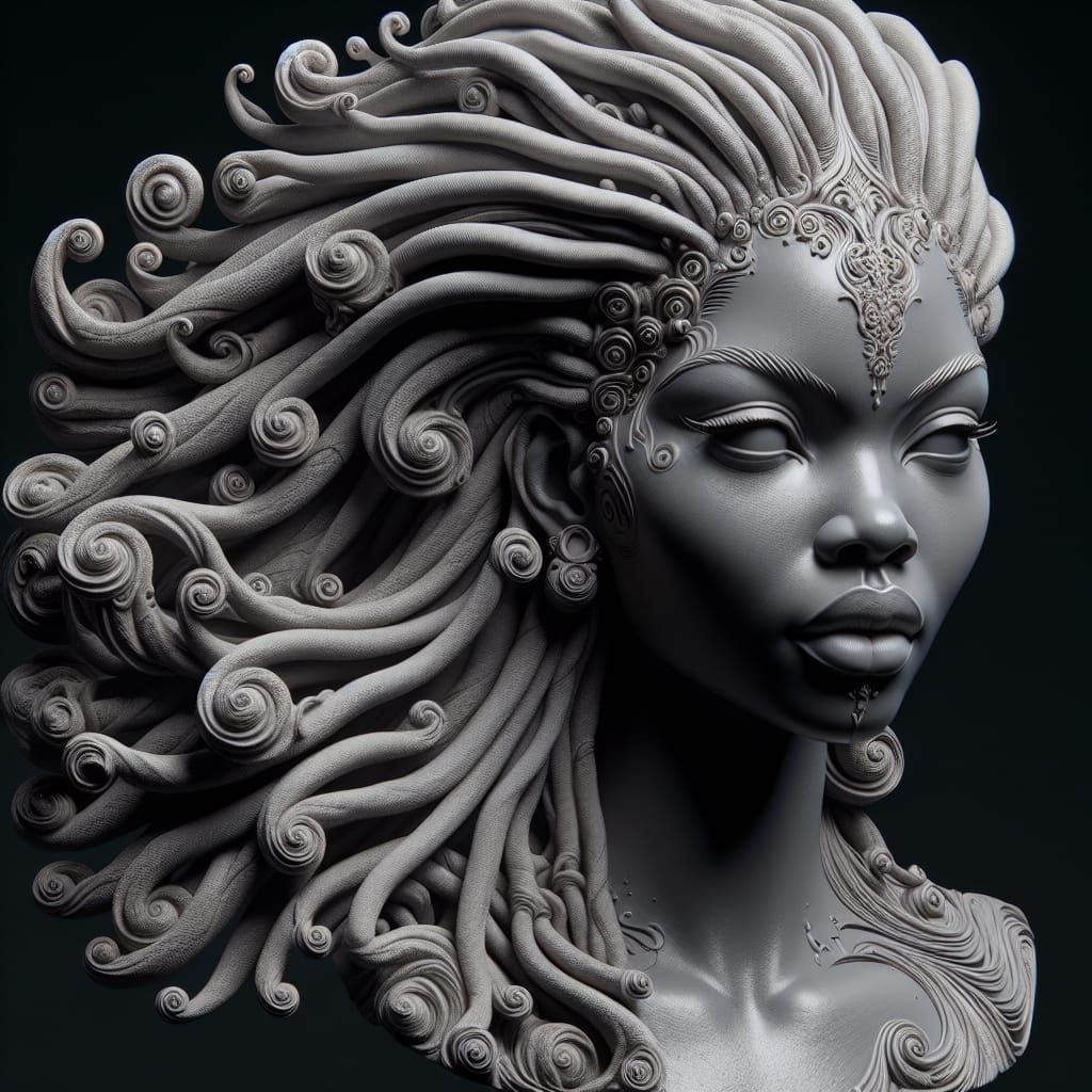 Digital Soapstone Goddess Portrait in 3D Rendering Style