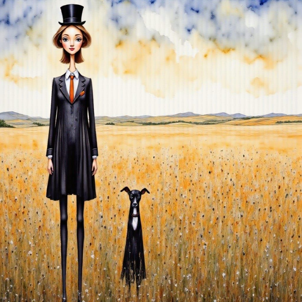 Scarecrow with Dog in Wheat Field