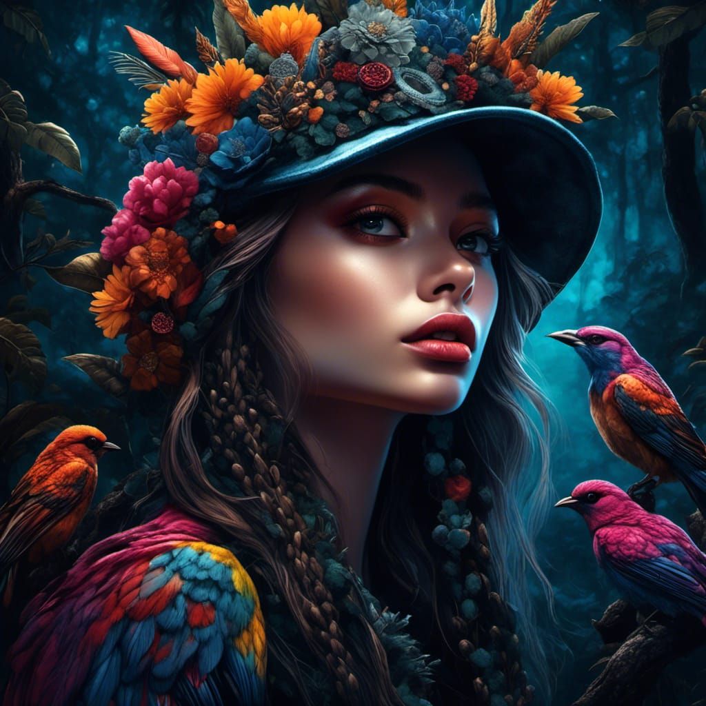Junglecore Girl with Wildlife Cap Illustration