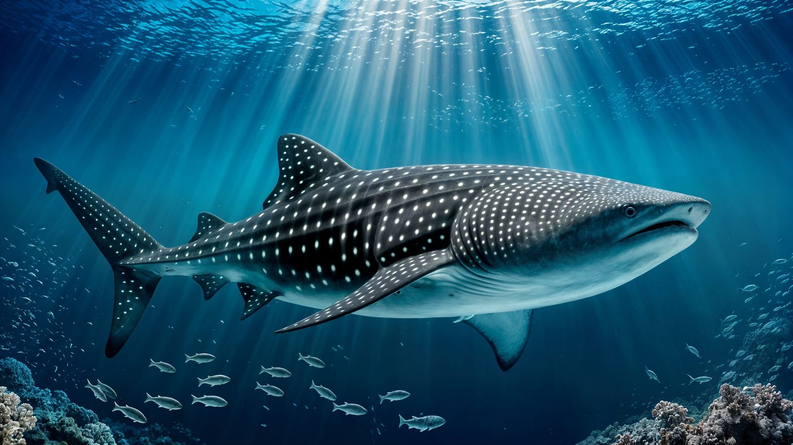 Whale Shark Glides Through Bioluminescent Ocean