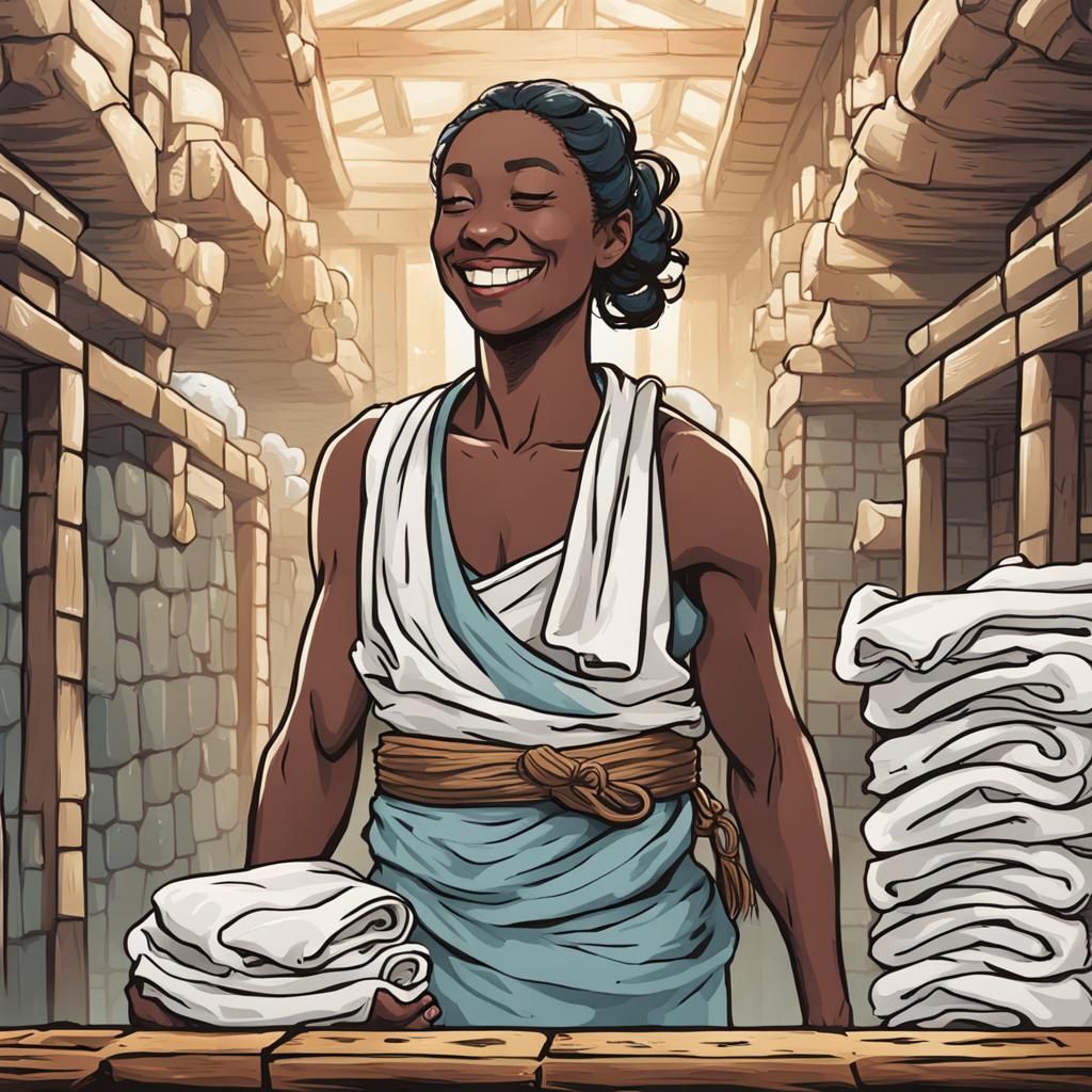 Smiling Bathhouse Attendant Portrait, D&D 5e Style