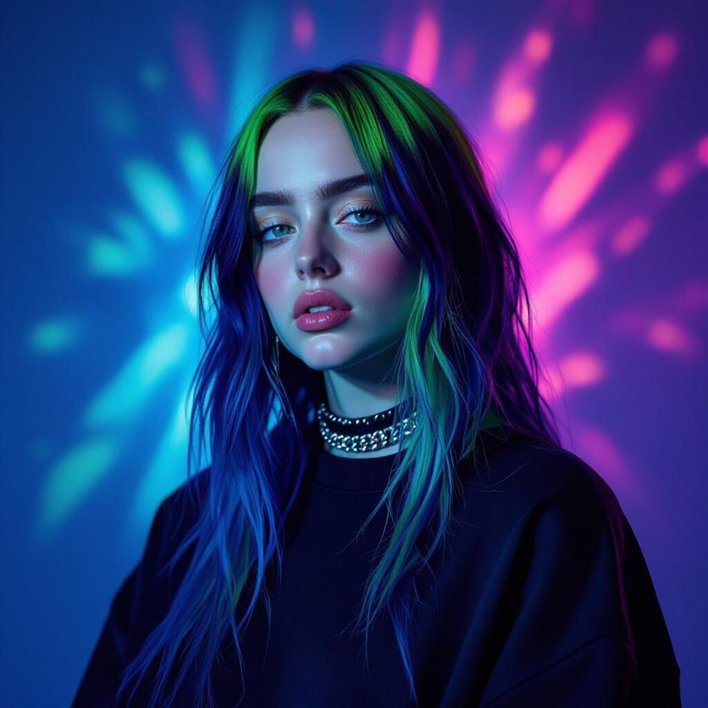 Billie Eilish Hyperrealistic Portrait in Dramatic Light
