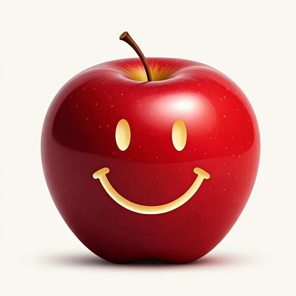 Vibrant Red Apple with Smiling Face