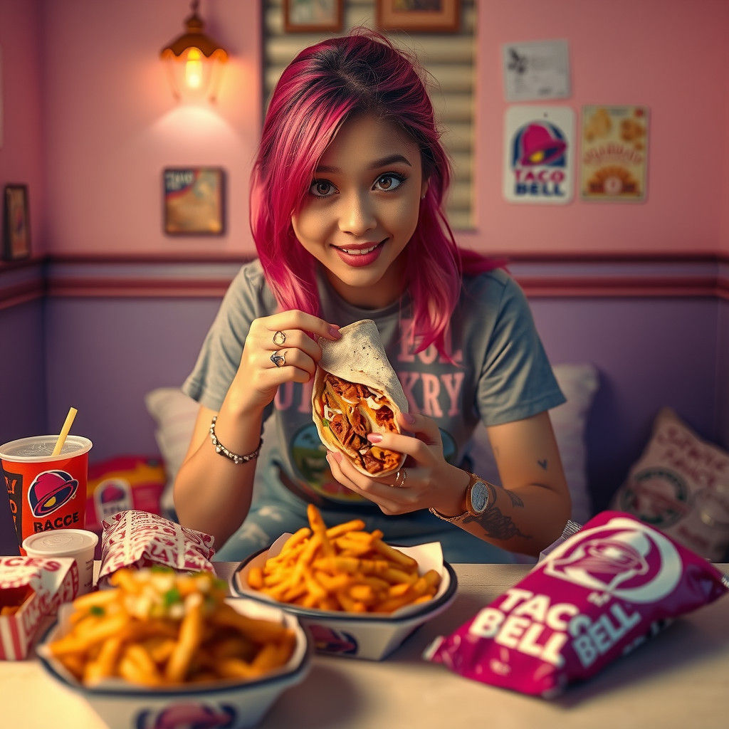 Girl Enjoys Taco Bell Mukbang in Dreamy Style