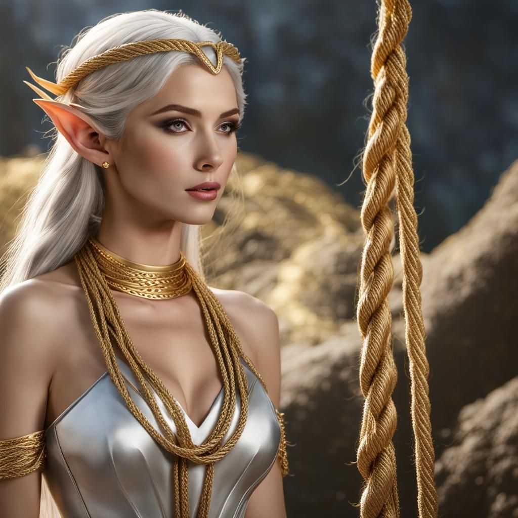 Bound Elf Woman: Detailed Ethereal Fantasy Art