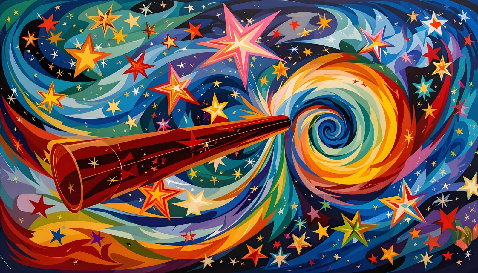 Surreal Cosmic Cylinder Reflecting Swirling Stars