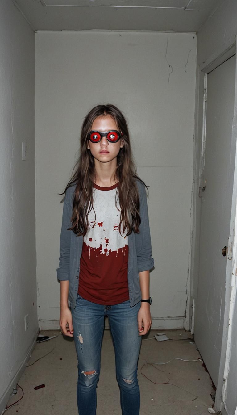 Terrified Girl in VR Headset: Photorealistic Horror