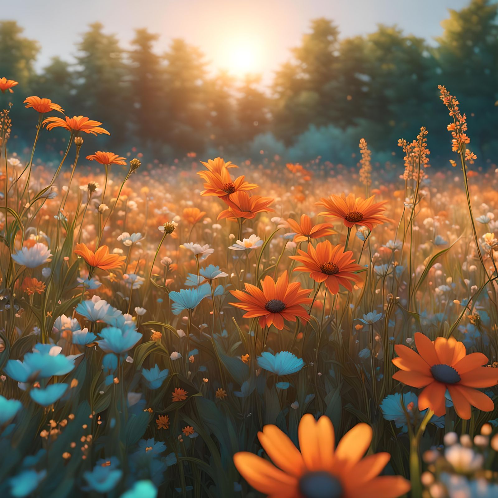 Summer Flowers at Sunset: Hyperdetailed Concept Art