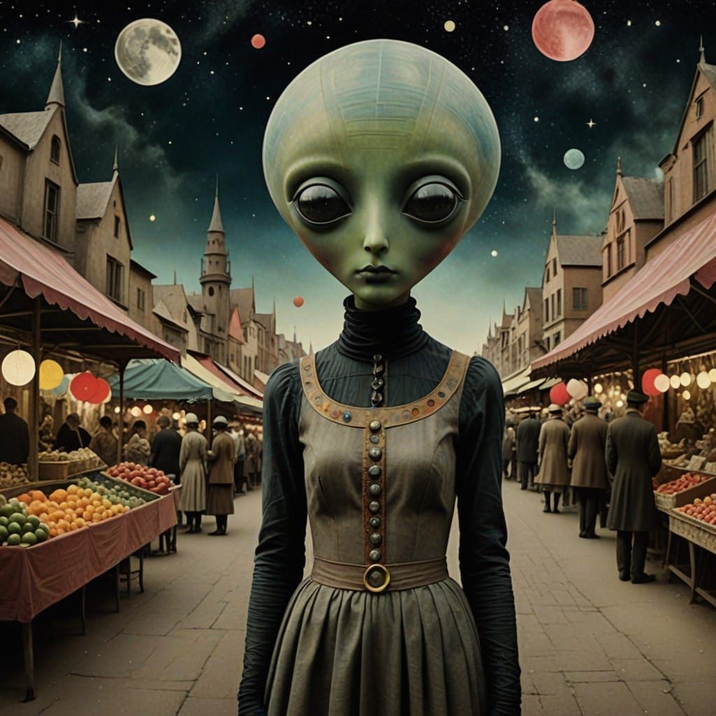 Surreal Whimsy in a Cosmic Market Bazaar