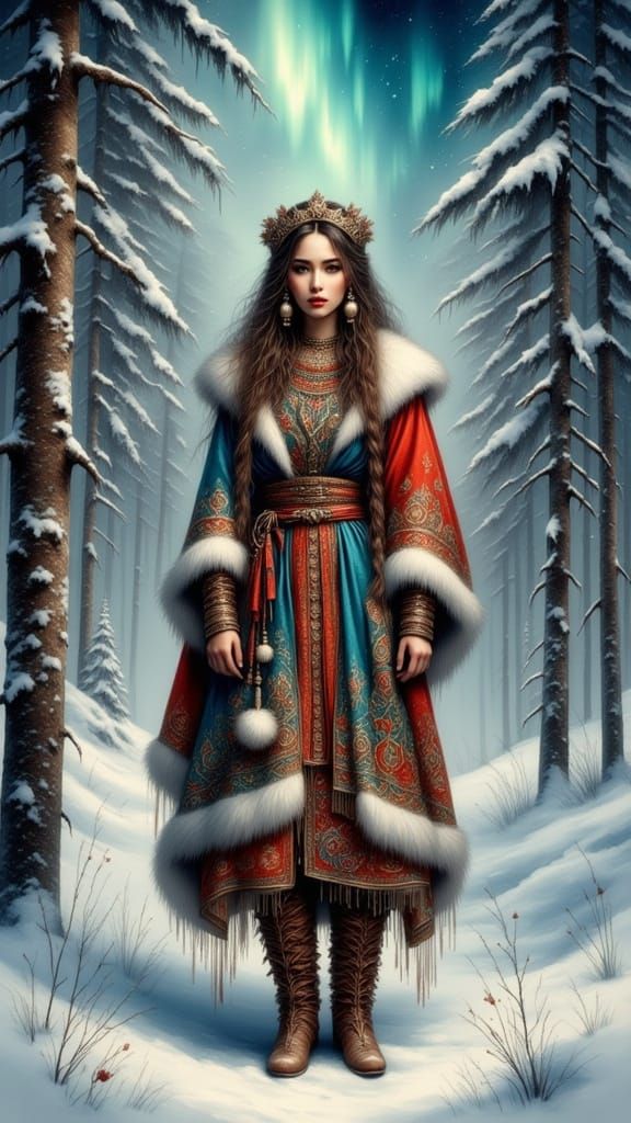 Majestic Siberian Woman in Traditional Buryat Dress