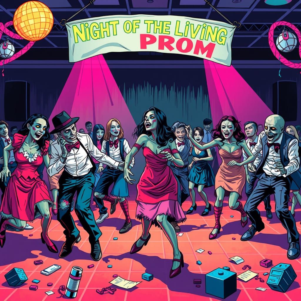 Zombie Prom Dance Party in Retro Horror Style