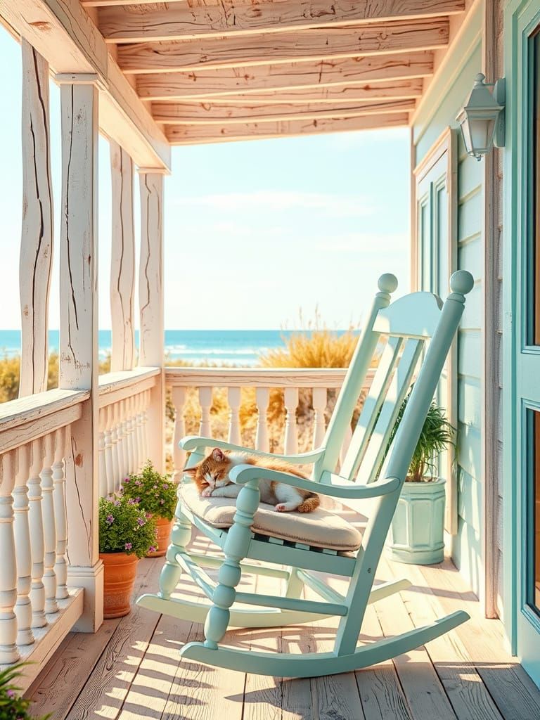 Kitten Nap on Shabby Chic Porch in Candy Art Style