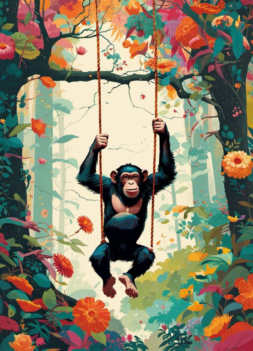 Chimp on a swing