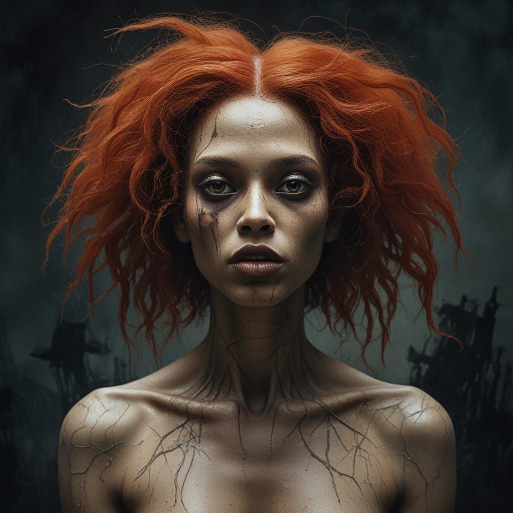 Eerie Zombie Pinup Portrait in Beksinski Style