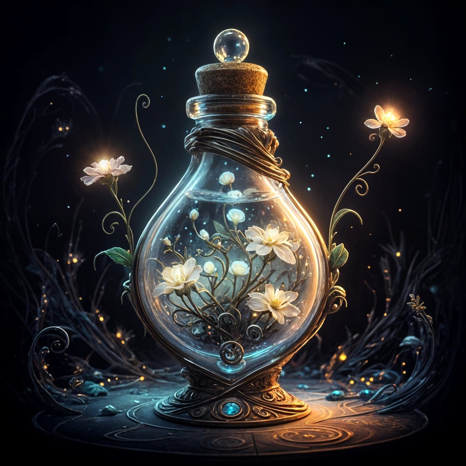 Luminous Dream Flowers in an Elixir of Moonlight