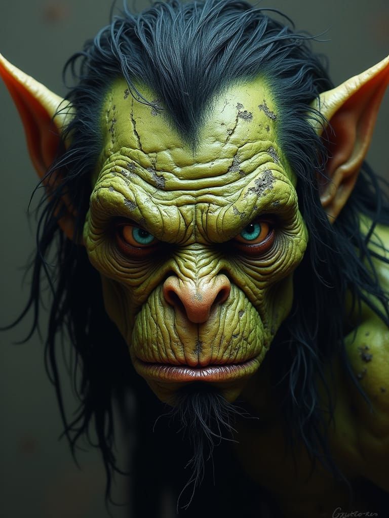 Weathered Goblin with Piercing Blue Eyes
