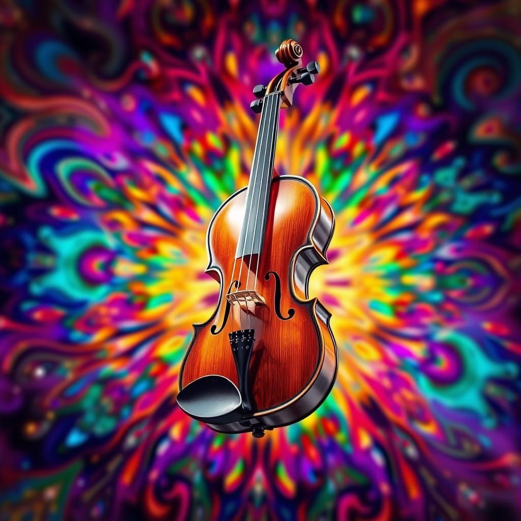 Hyper-Realistic Violin in a Kaleidoscope of Colour