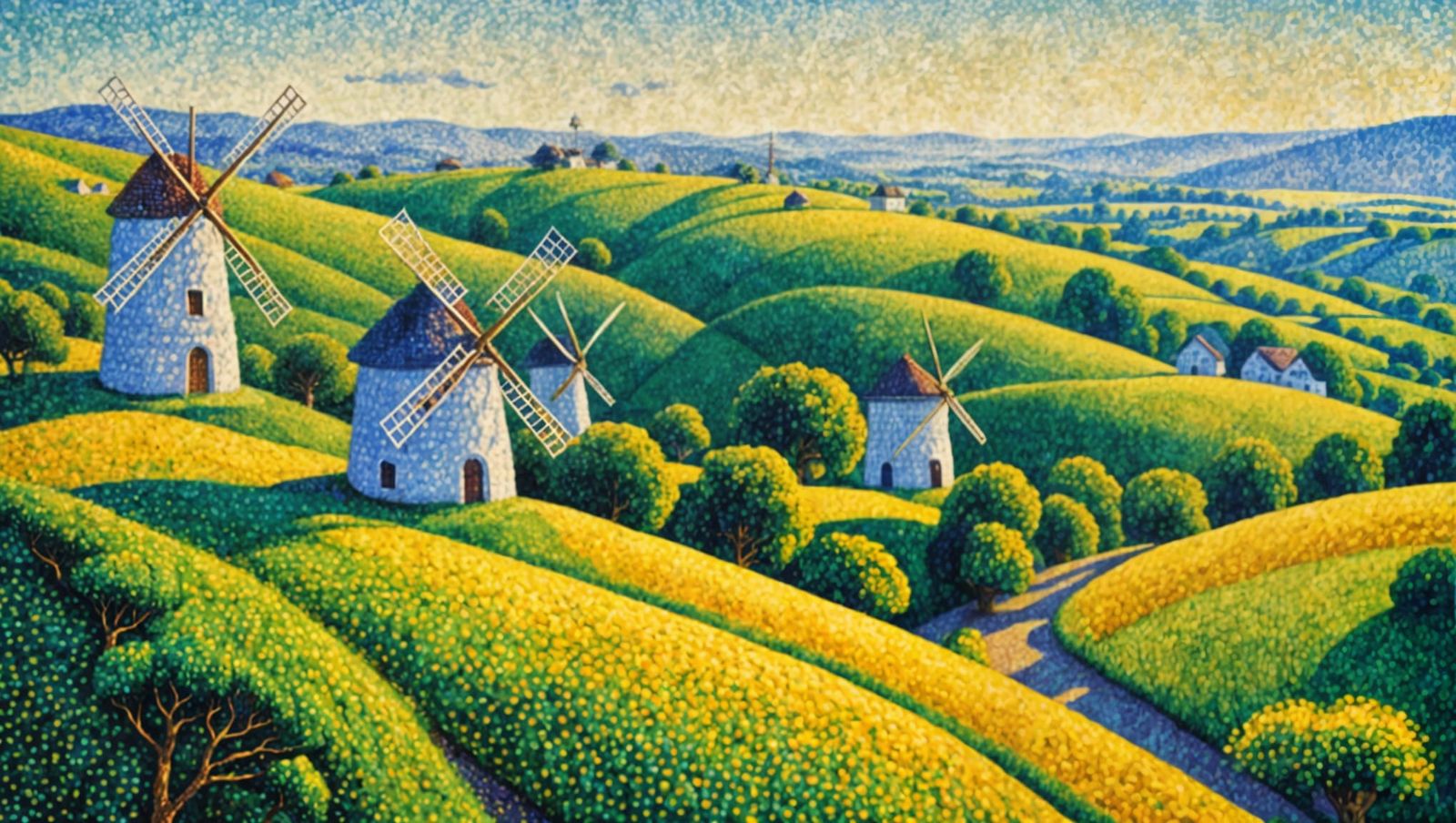 Pointillist Windmills with Geometric Patterns