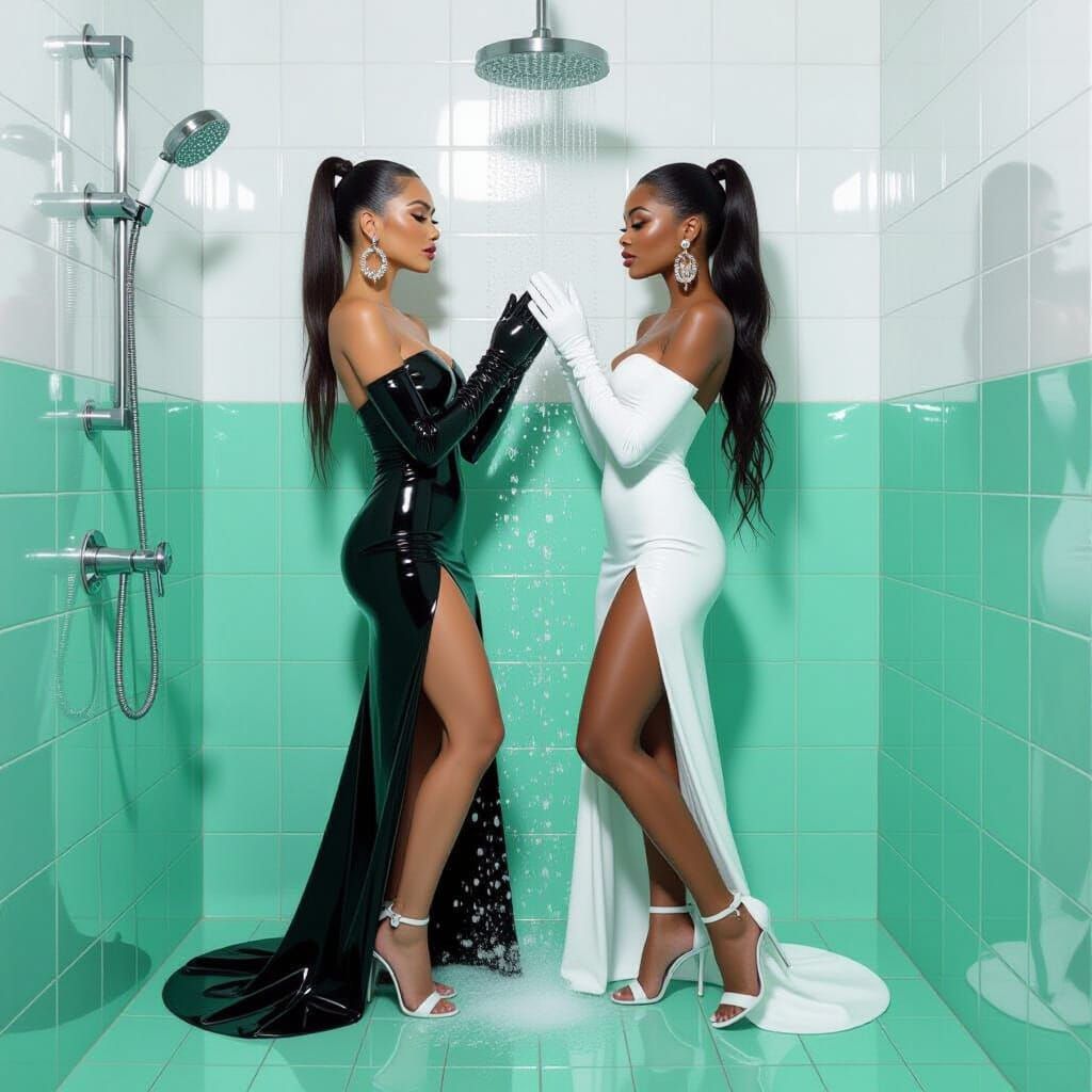 Elegant Shower Scene in Ash Thorp and Loish Style