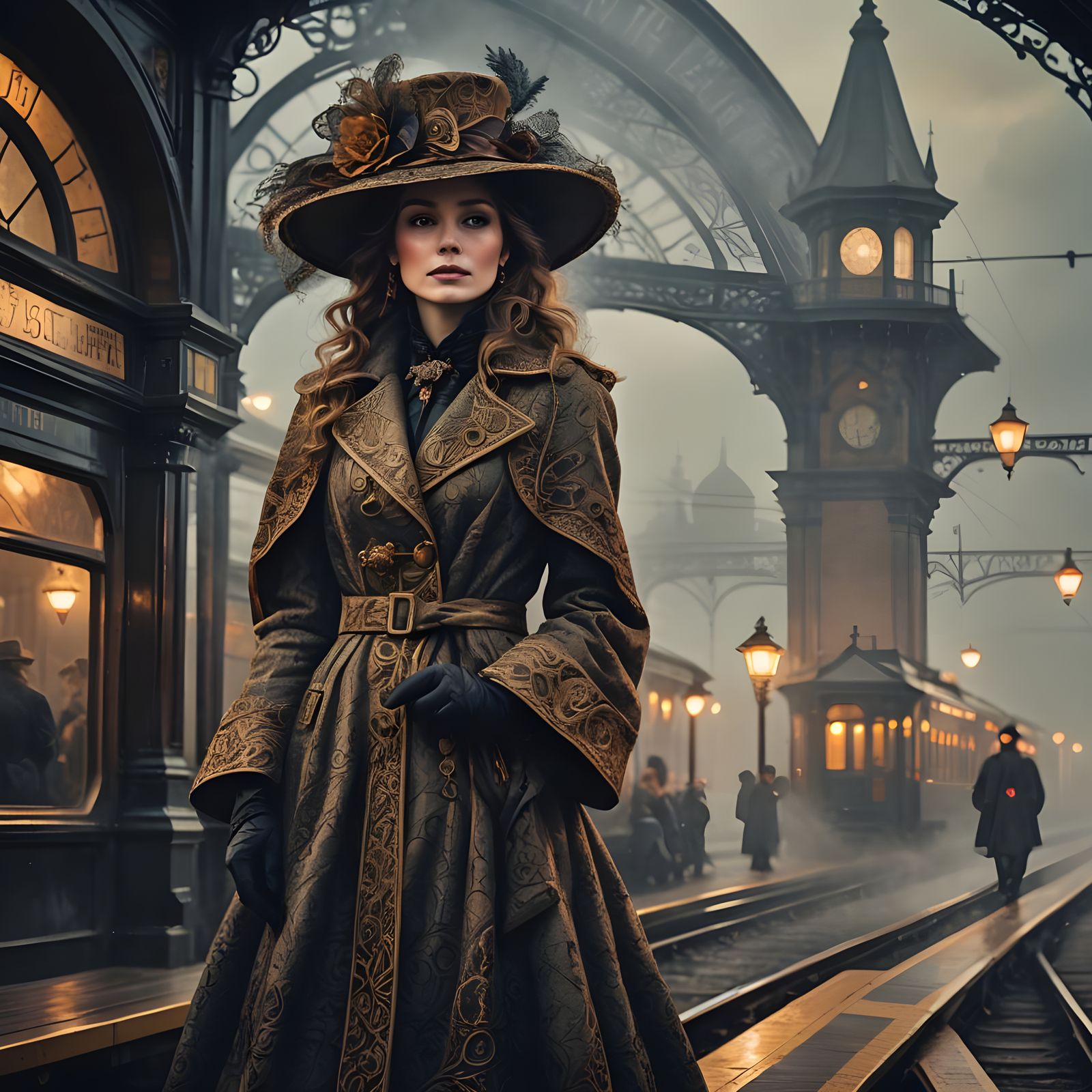 Victorian Woman in Earth Tones, High Contrast Portrait