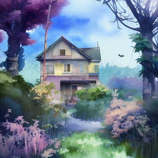 Watercolor Farmhouse Painting Inspired by Masters