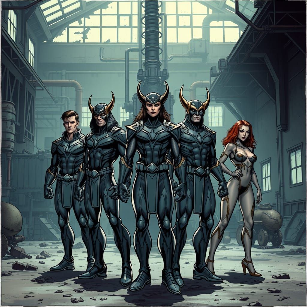 Inhumans Assemble in Abandoned Factory, Comic Book Art