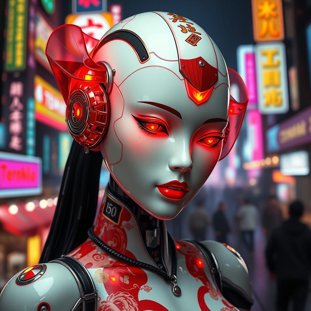 Cyberpunk Yakuza Robot in Neon Tokyo