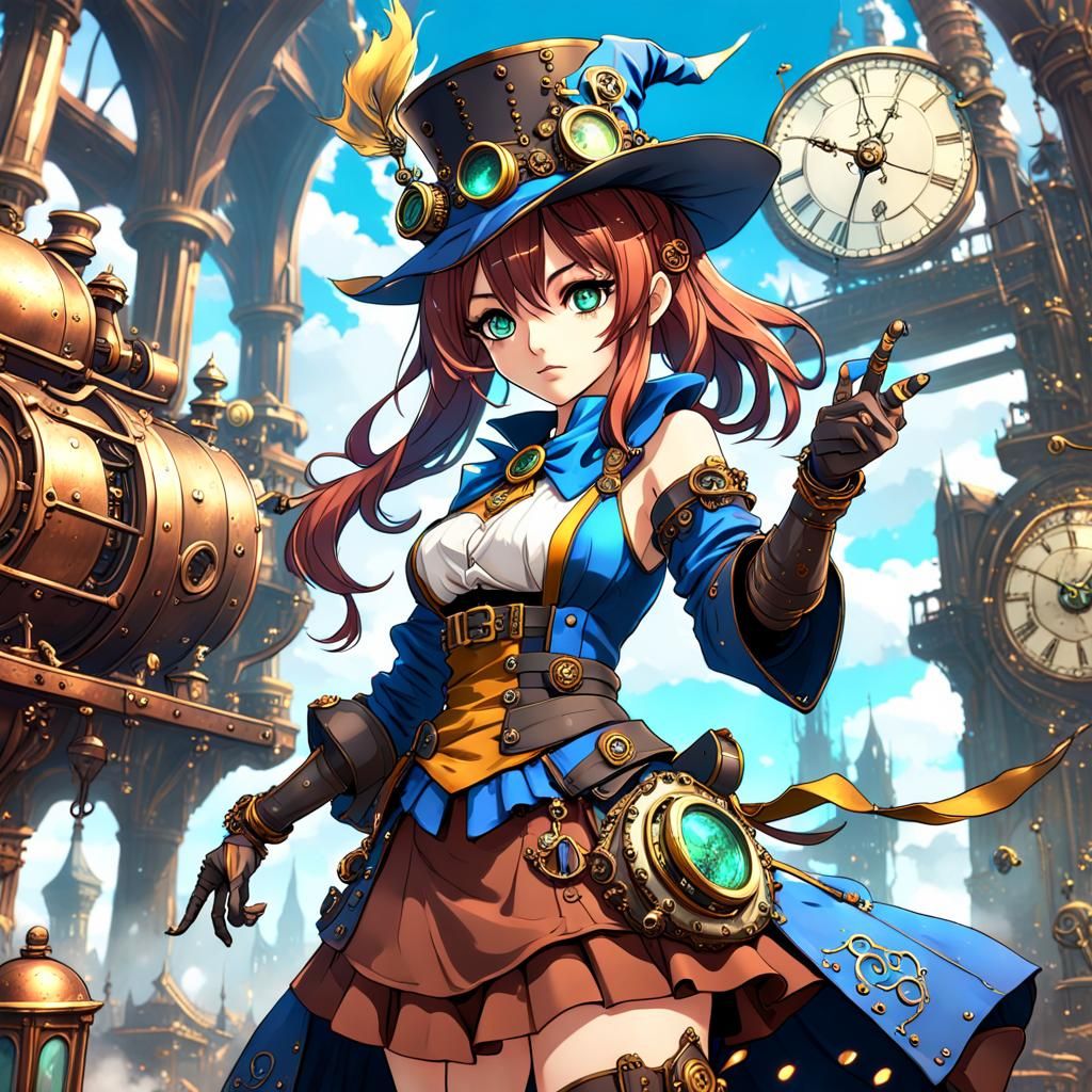 Anime Steampunk Wizard Girl in Detailed Matte Painting