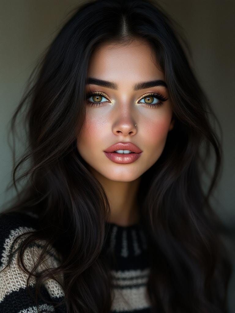 Hyperrealistic Portrait of Beautiful Woman in Knit Sweater