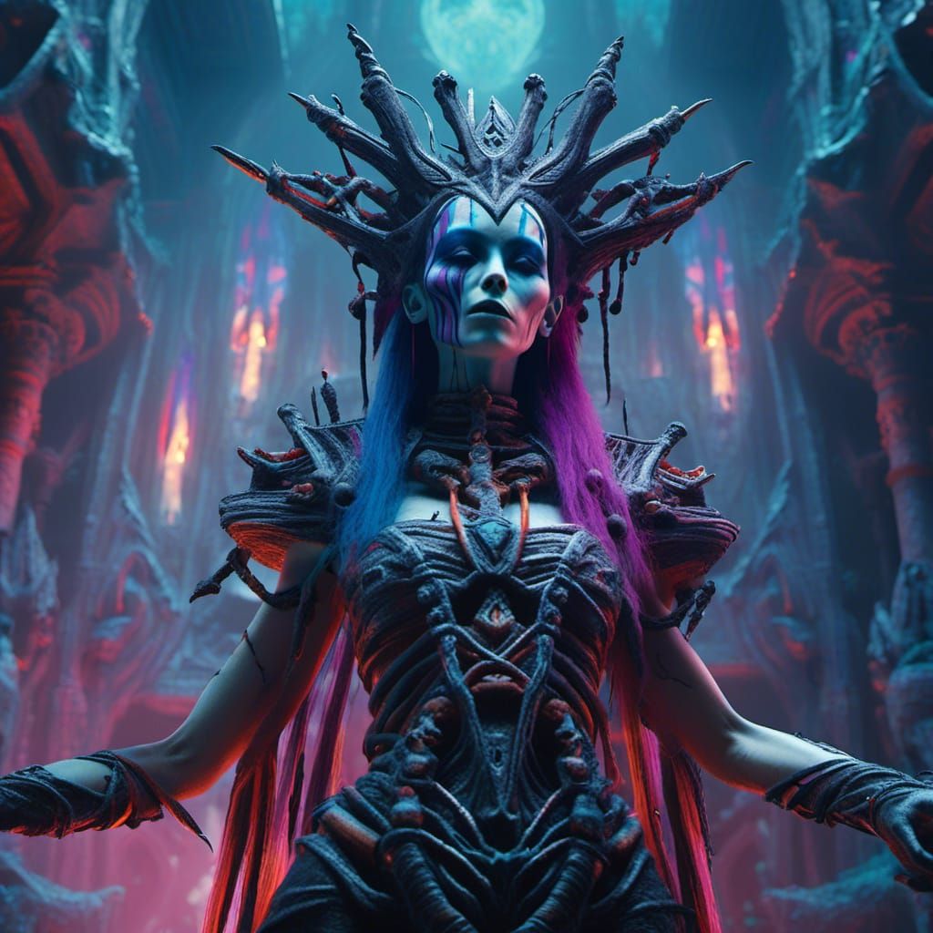 Dark Elf Sorceress Ritual in Gothic Ruins