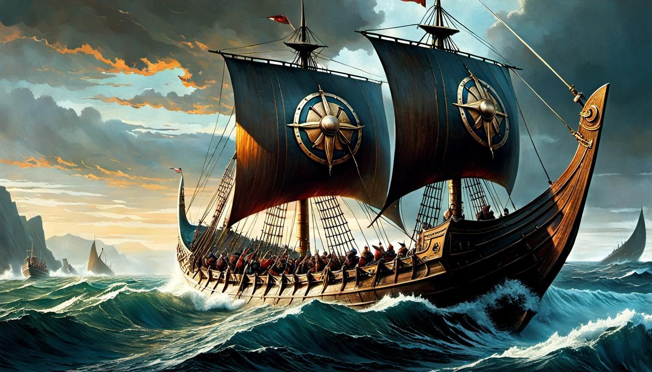 Viking Longship on the High Seas: Fantasy Art