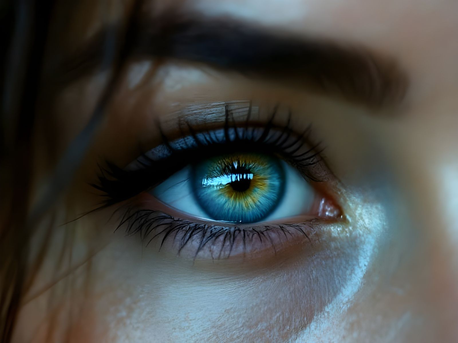 A Captivating Serene Woman's Eye in a Cinematic Film Still
