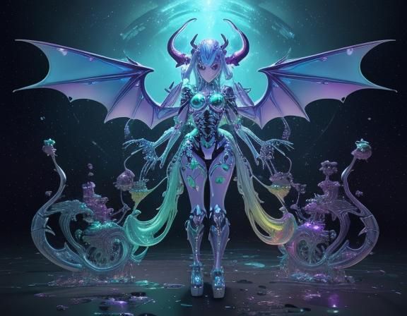 Robot Dragon Girl with Rainbow Slime Body