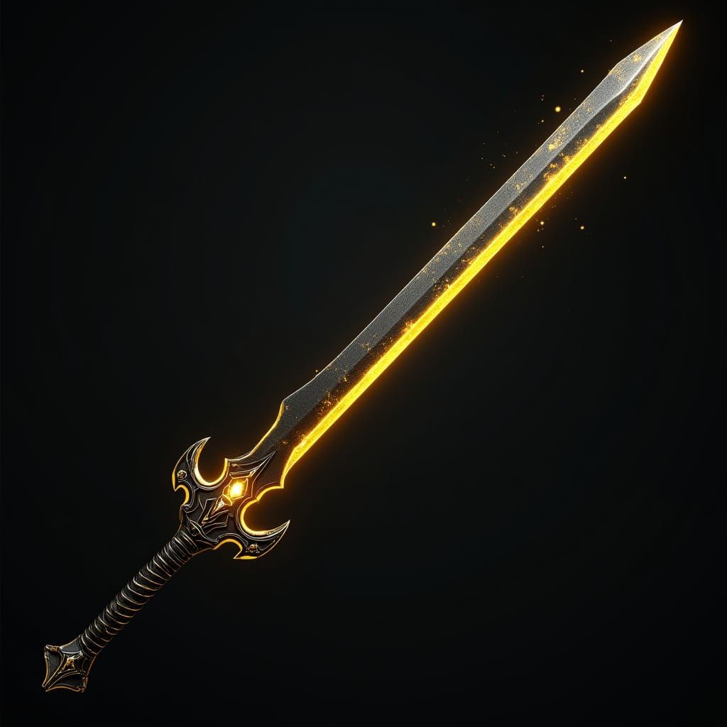 Majestic Black Sword with Glowing Gold Veins