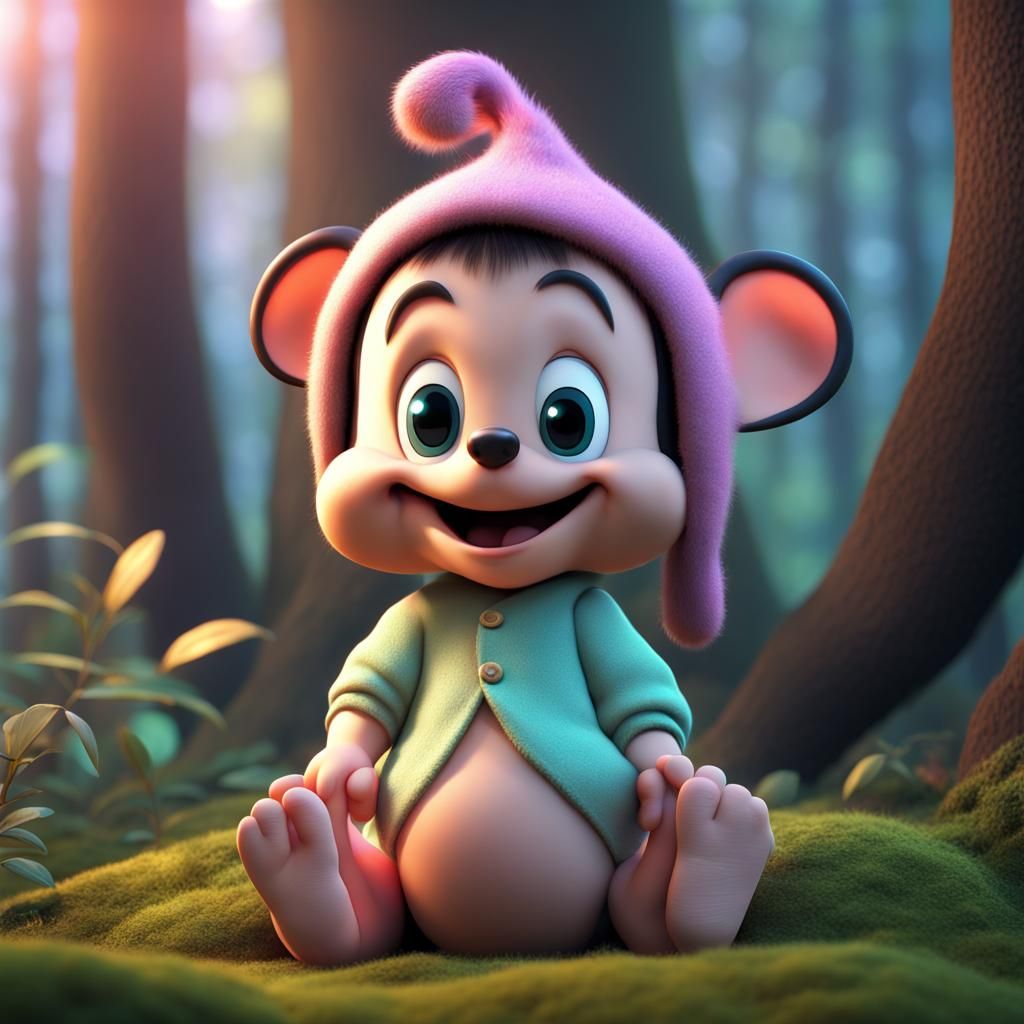 Adorable Baby Goofy in Dreamy Forest, Blender Render