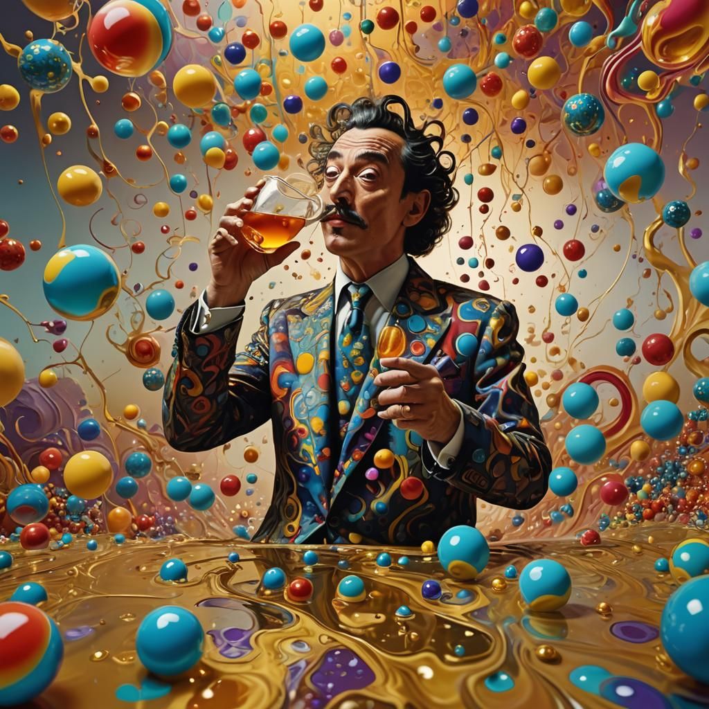 Surreal Expressionist Scene with Colorful Drink and Shapes