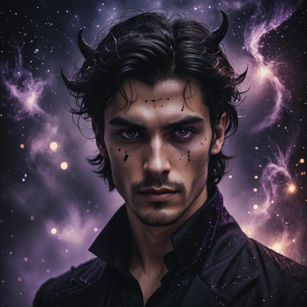 Dark Fantasy Portrait of Devil in Starry Night