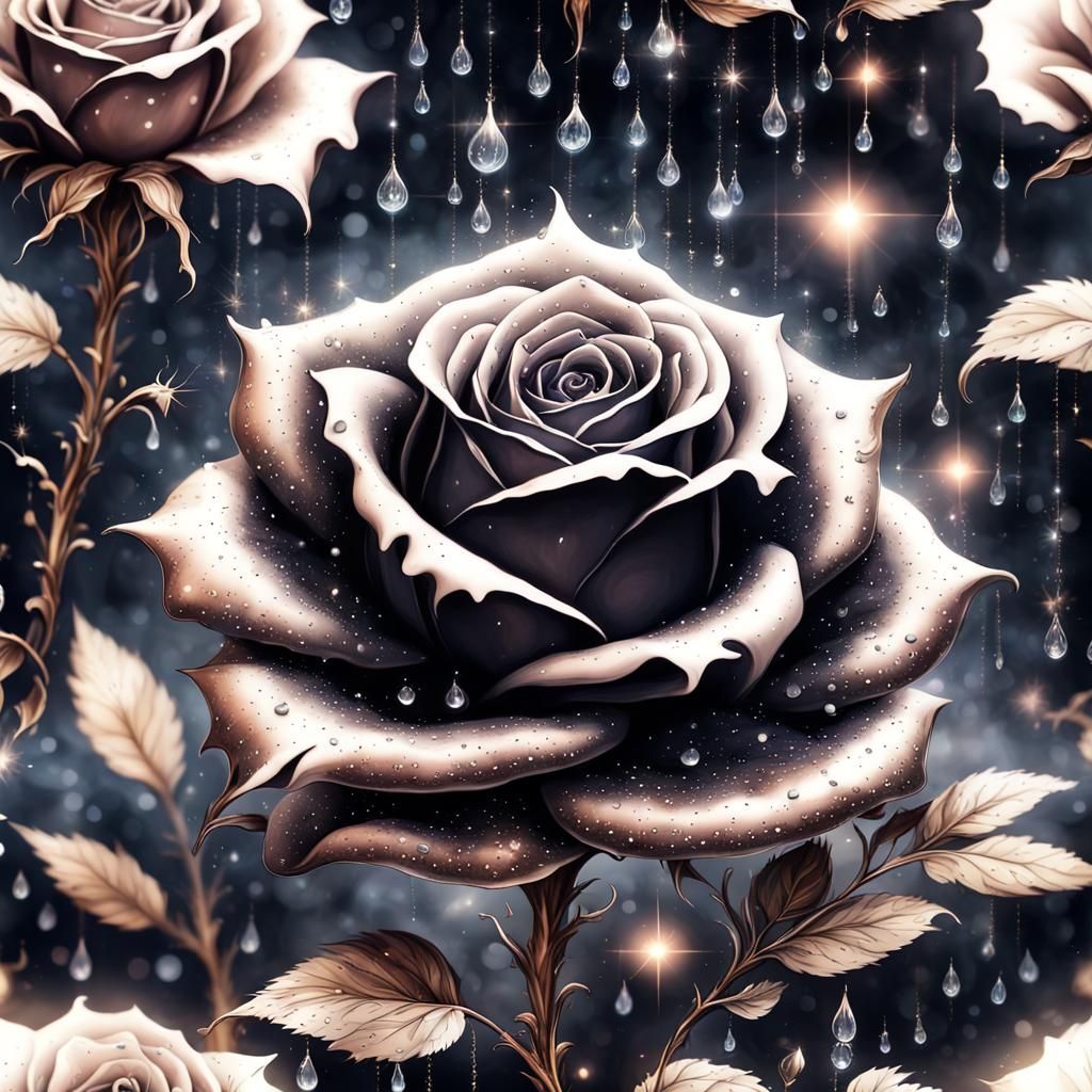 Mystical Black Rose with Magical Constellations
