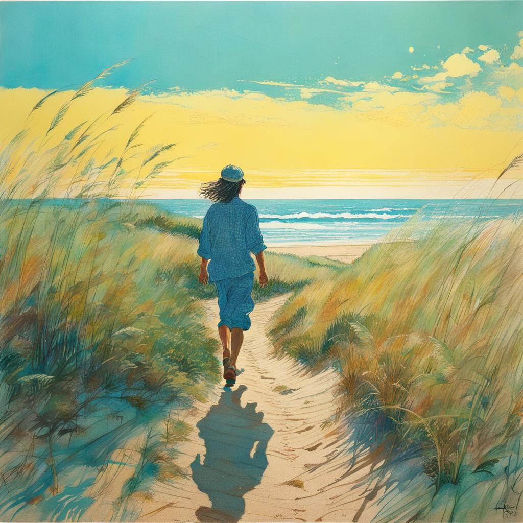 Pastel Risograph Trail to a Summer Beach