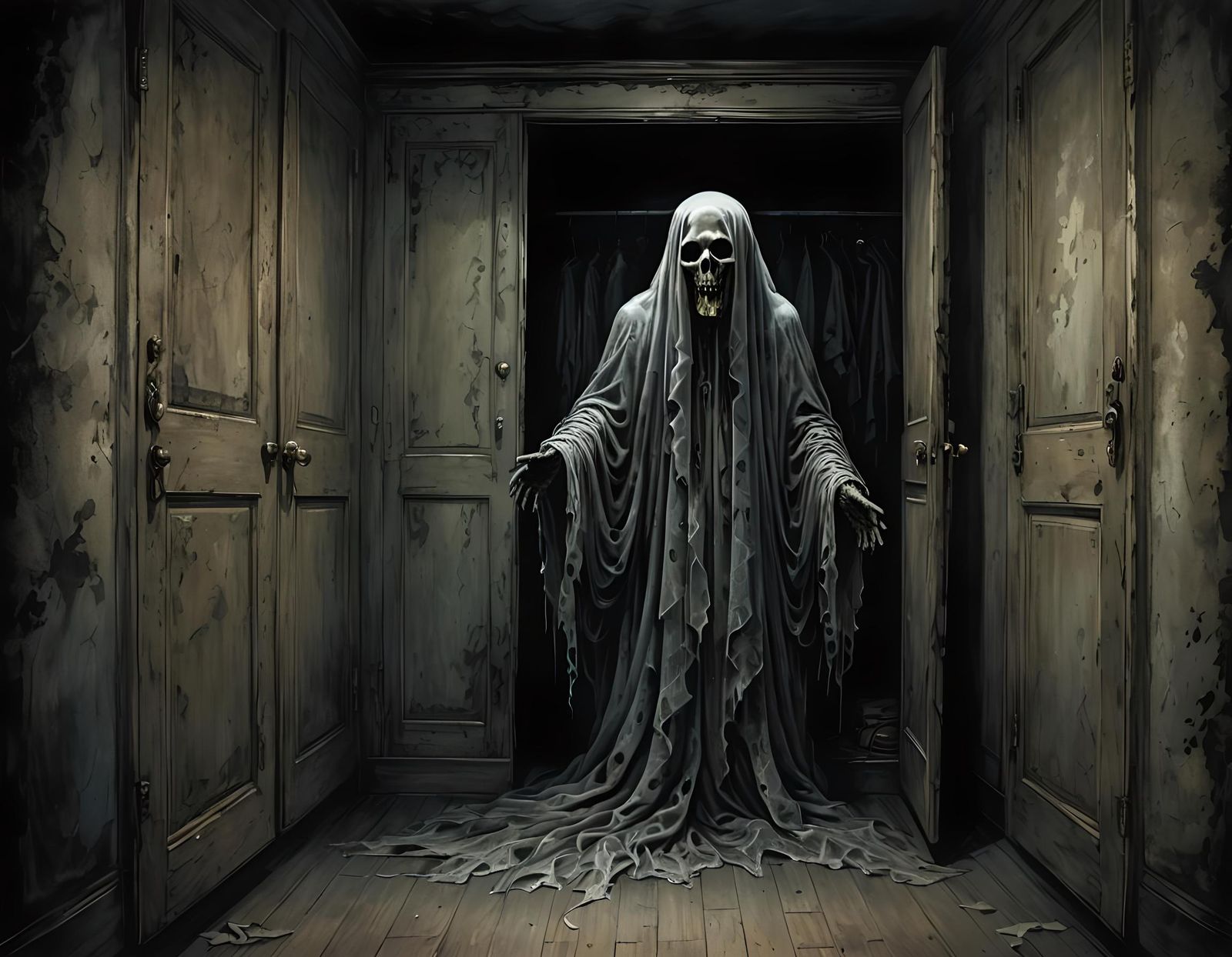 Terrifying Ghostly Spirit in Dark Goth Closet